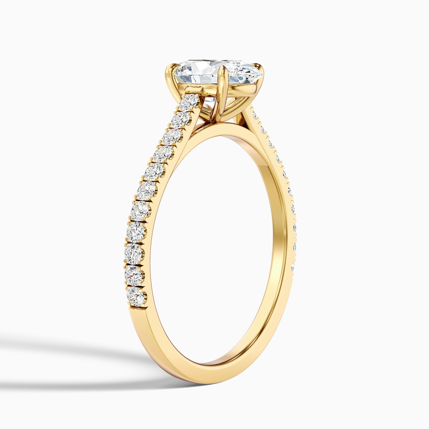 Maison 1 Carat Oval Side Stone Pave Lab Grown Engagement Ring in 10k Yellow Gold